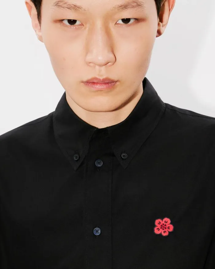 Men 039Boke Flower039 Embroidered Shirt In Cotton Poplin Black Kenzo Shirts