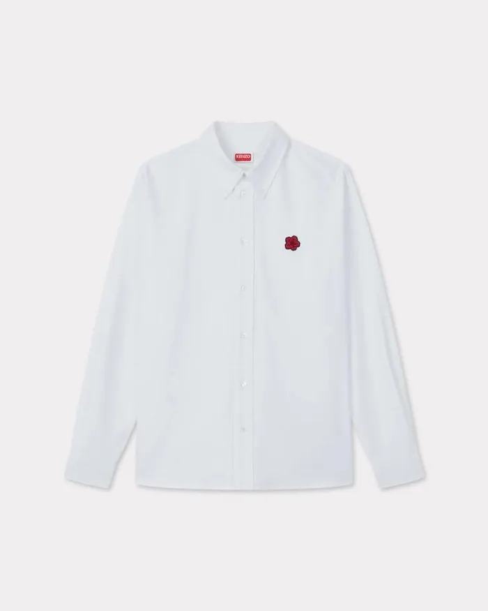 Men 039Boke Flower039 Embroidered Shirt In Cotton Poplin White Kenzo Shirts
