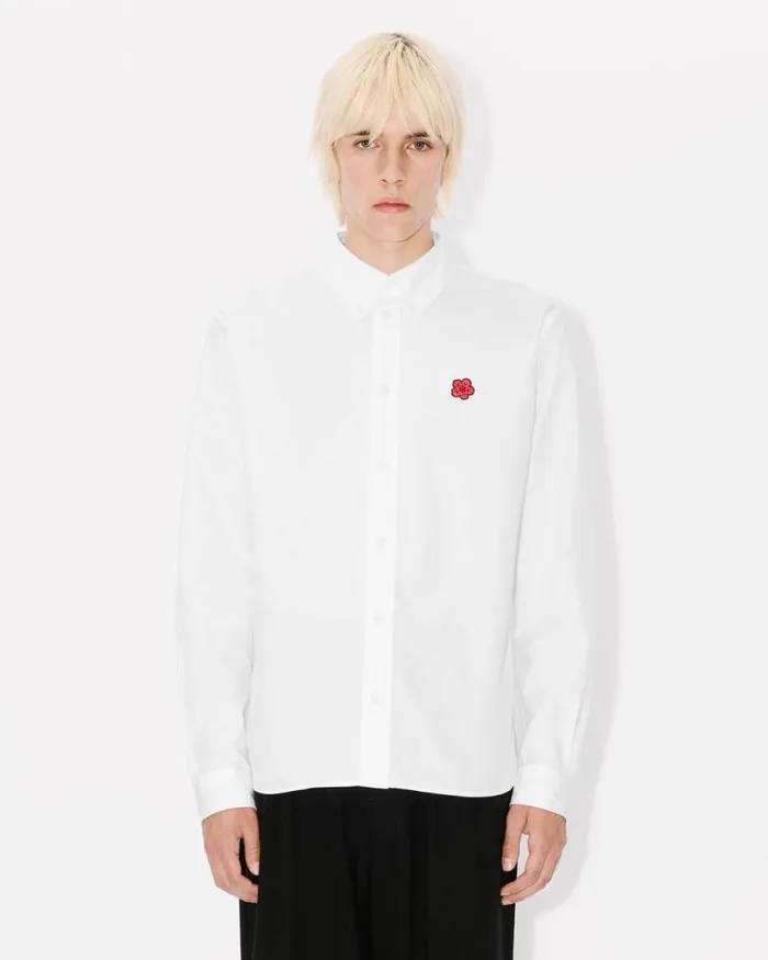 Men 039Boke Flower039 Embroidered Shirt In Cotton Poplin White Kenzo Shirts