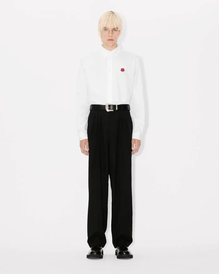 Men 039Boke Flower039 Embroidered Shirt In Cotton Poplin White Kenzo Shirts