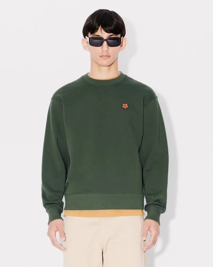 Men 039Boke Flower039 Embroidered Sweatshirt In Cotton Dark Khaki Kenzo Sweatshirts And Hoodies