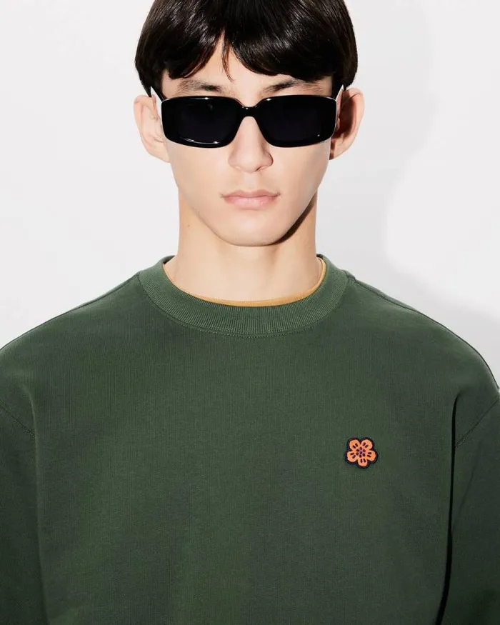 Men 039Boke Flower039 Embroidered Sweatshirt In Cotton Dark Khaki Kenzo Sweatshirts And Hoodies