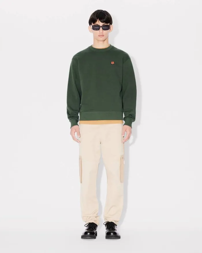 Men 039Boke Flower039 Embroidered Sweatshirt In Cotton Dark Khaki Kenzo Sweatshirts And Hoodies