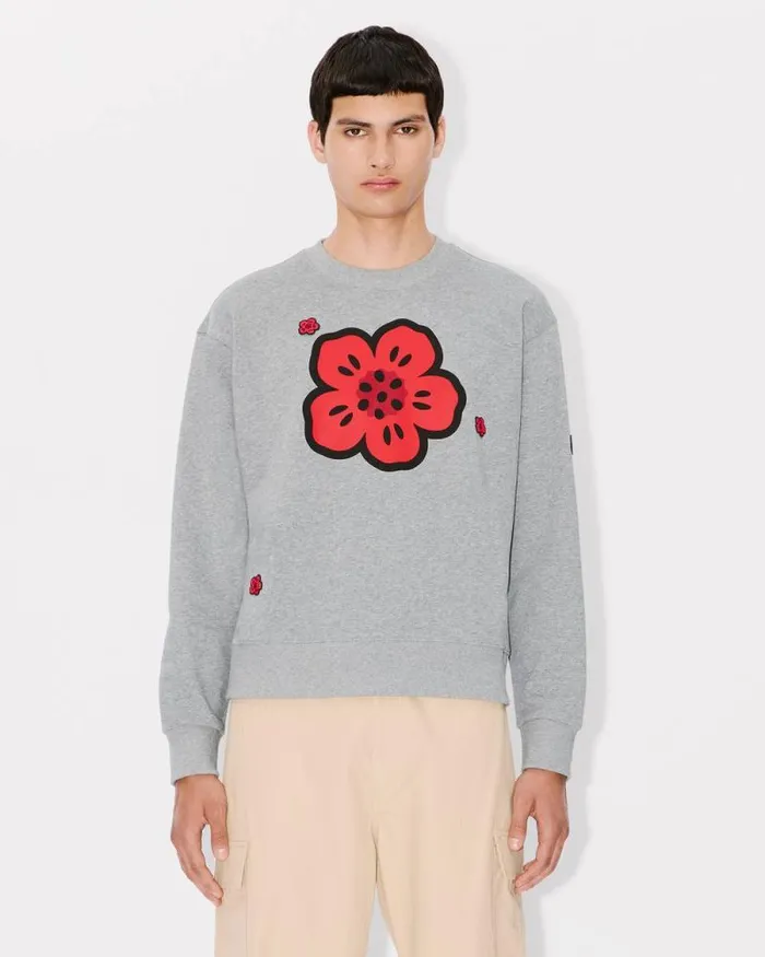 Men 039Boke Flower039 Embroidered Sweatshirt In Cotton Pearl Grey Kenzo Sweatshirts And Hoodies