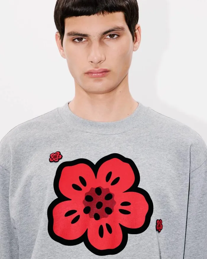Men 039Boke Flower039 Embroidered Sweatshirt In Cotton Pearl Grey Kenzo Sweatshirts And Hoodies