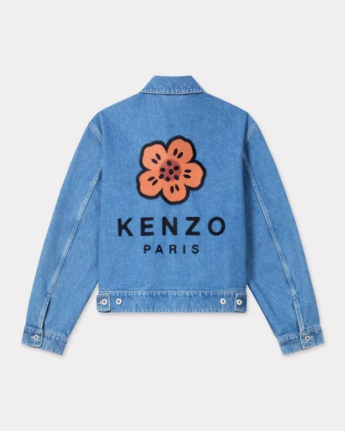 Men 039Boke Flower039 Embroidered Trucker Jacket In Japanese Denim Stone Bleached Blue Denim Kenzo Jackets And Coats