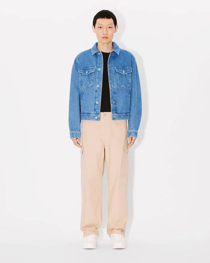 Men 039Boke Flower039 Embroidered Trucker Jacket In Japanese Denim Stone Bleached Blue Denim Kenzo Jackets And Coats
