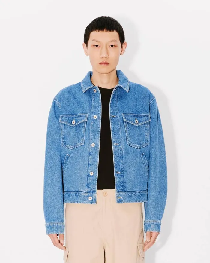 Men 039Boke Flower039 Embroidered Trucker Jacket In Japanese Denim Stone Bleached Blue Denim Kenzo Jackets And Coats