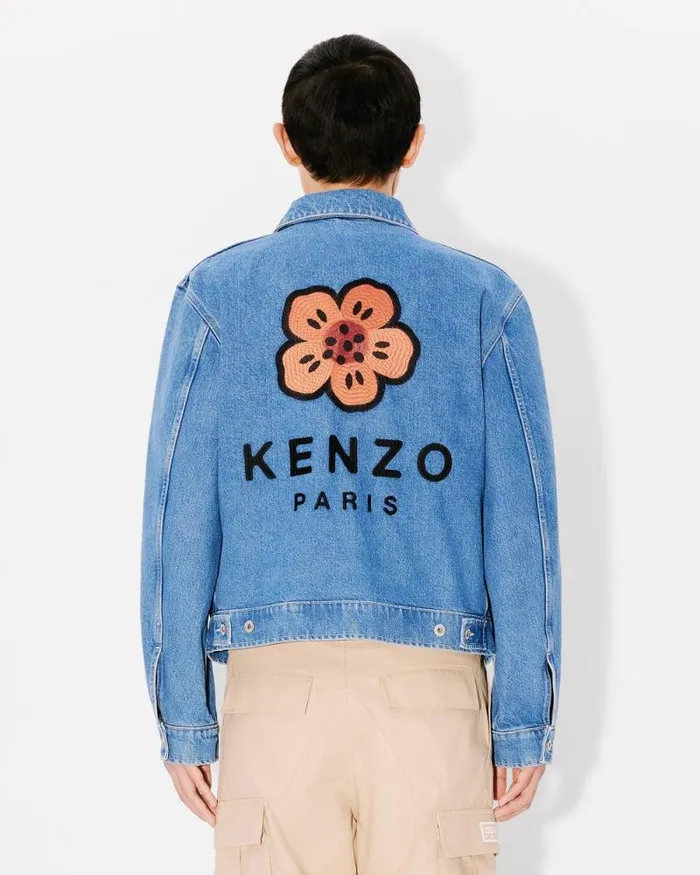 Men 039Boke Flower039 Embroidered Trucker Jacket In Japanese Denim Stone Bleached Blue Denim Kenzo Jackets And Coats