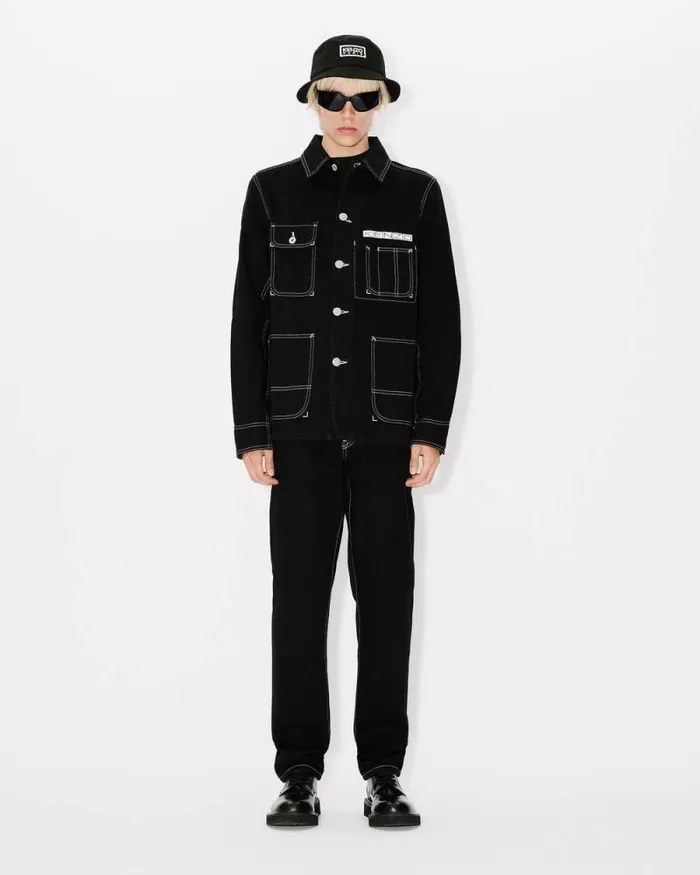 Men 039KENZO Business039 Workwear Jacket In Japanese Denim Rinse Black Denim Kenzo Jackets And Coats