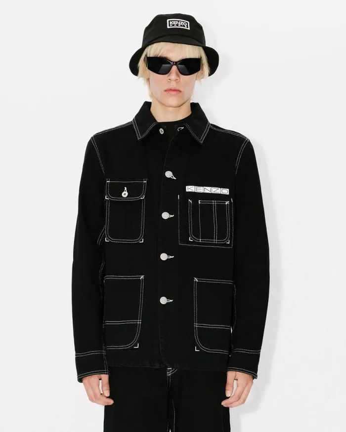 Men 039KENZO Business039 Workwear Jacket In Japanese Denim Rinse Black Denim Kenzo Jackets And Coats