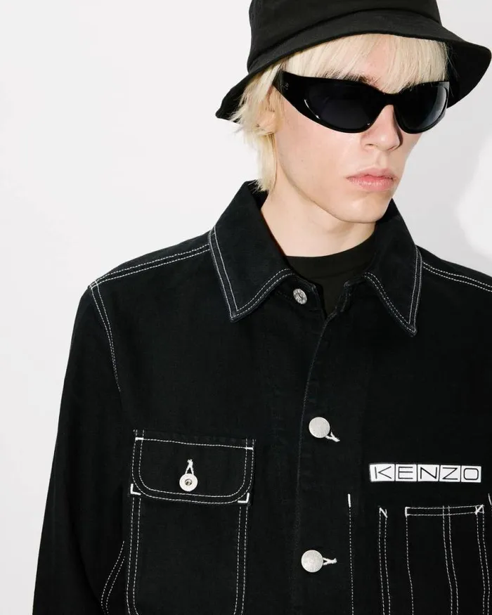 Men 039KENZO Business039 Workwear Jacket In Japanese Denim Rinse Black Denim Kenzo Jackets And Coats