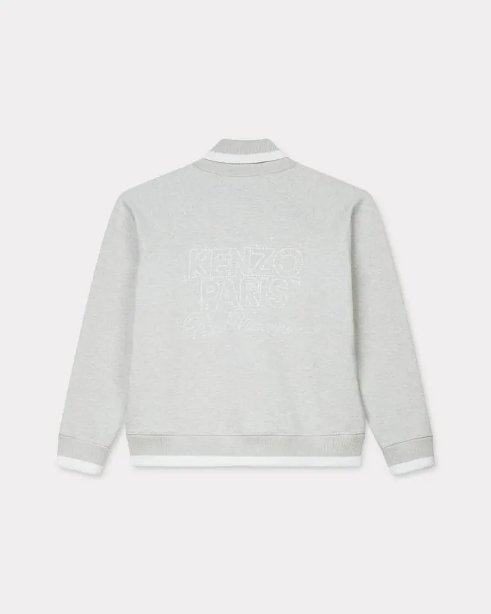 Men 039KENZO Constellation039 Embroidered Cardigan In Cotton Pale Grey Kenzo Sweatshirts And Hoodies