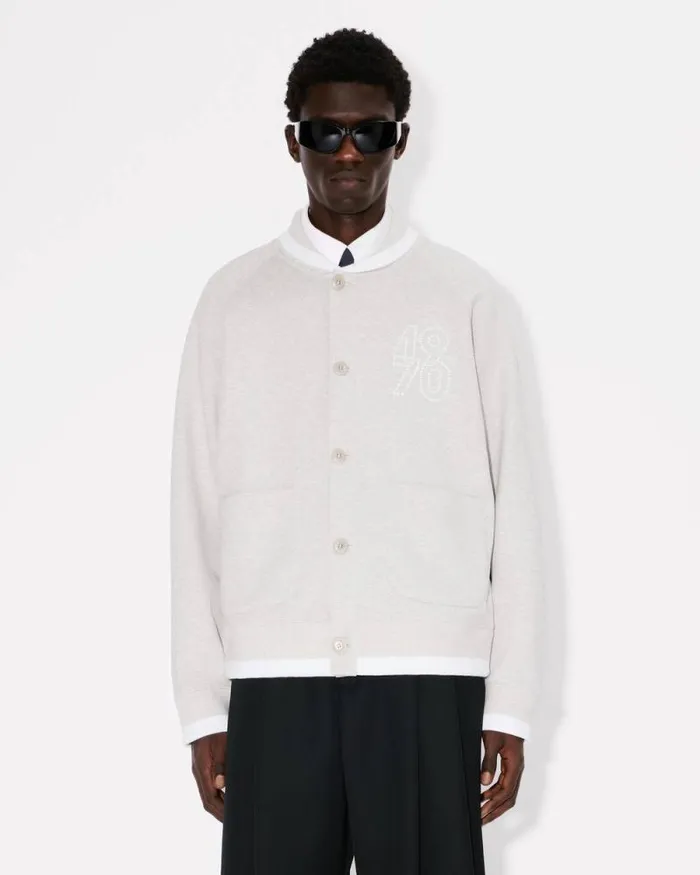 Men 039KENZO Constellation039 Embroidered Cardigan In Cotton Pale Grey Kenzo Sweatshirts And Hoodies