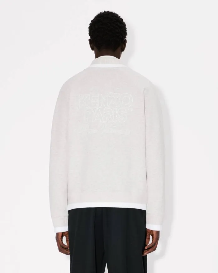 Men 039KENZO Constellation039 Embroidered Cardigan In Cotton Pale Grey Kenzo Sweatshirts And Hoodies