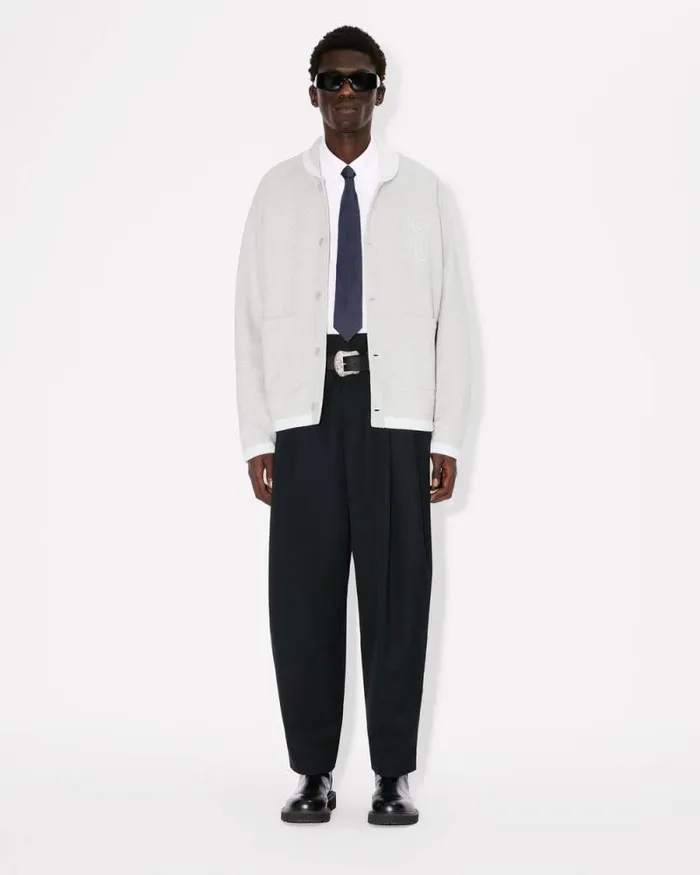 Men 039KENZO Constellation039 Embroidered Cardigan In Cotton Pale Grey Kenzo Sweatshirts And Hoodies