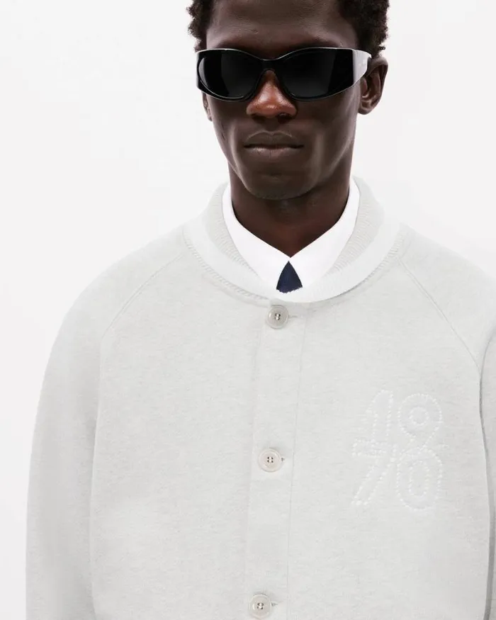 Men 039KENZO Constellation039 Embroidered Cardigan In Cotton Pale Grey Kenzo Sweatshirts And Hoodies