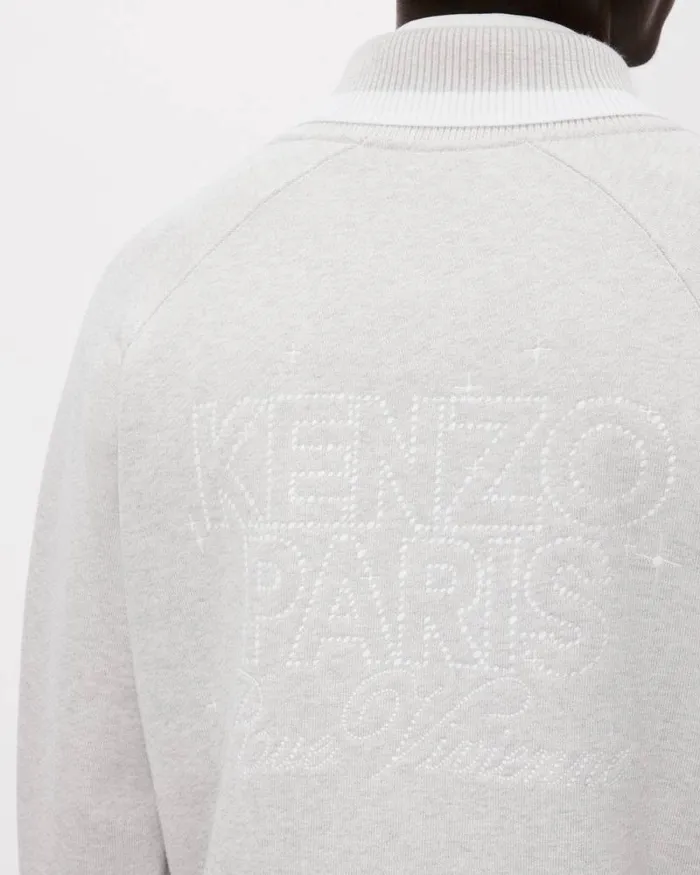 Men 039KENZO Constellation039 Embroidered Cardigan In Cotton Pale Grey Kenzo Sweatshirts And Hoodies