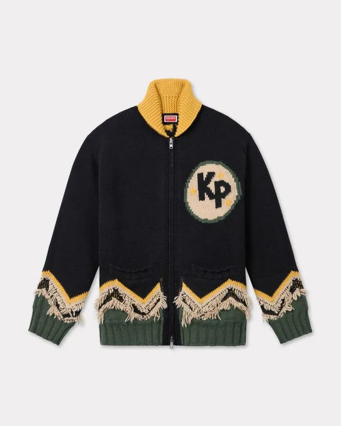 Men 039KENZO Constellation039 Knitted Cardigan In Wool Black Kenzo Sweaters And Cardigans