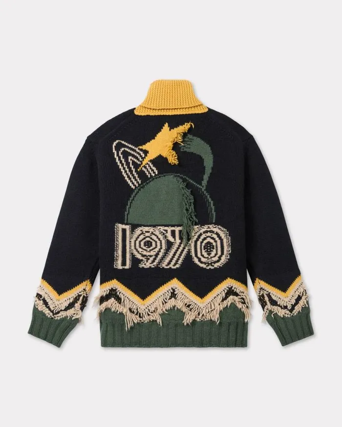 Men 039KENZO Constellation039 Knitted Cardigan In Wool Black Kenzo Sweaters And Cardigans