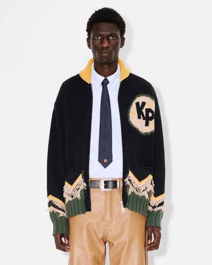 Men 039KENZO Constellation039 Knitted Cardigan In Wool Black Kenzo Sweaters And Cardigans