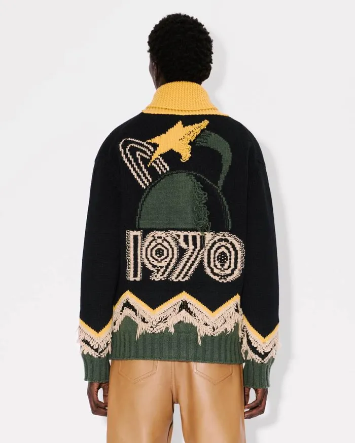 Men 039KENZO Constellation039 Knitted Cardigan In Wool Black Kenzo Sweaters And Cardigans