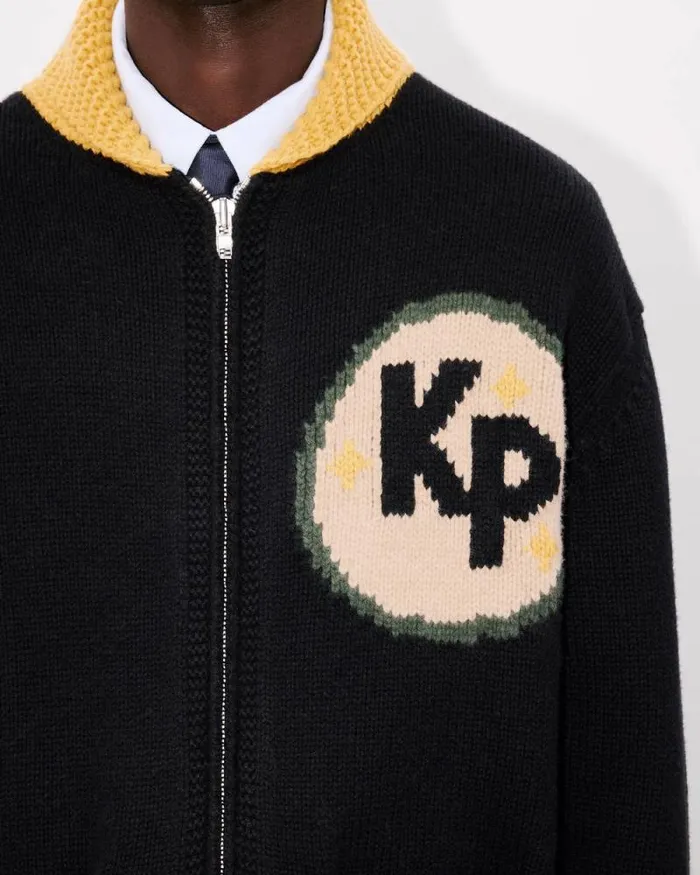 Men 039KENZO Constellation039 Knitted Cardigan In Wool Black Kenzo Sweaters And Cardigans