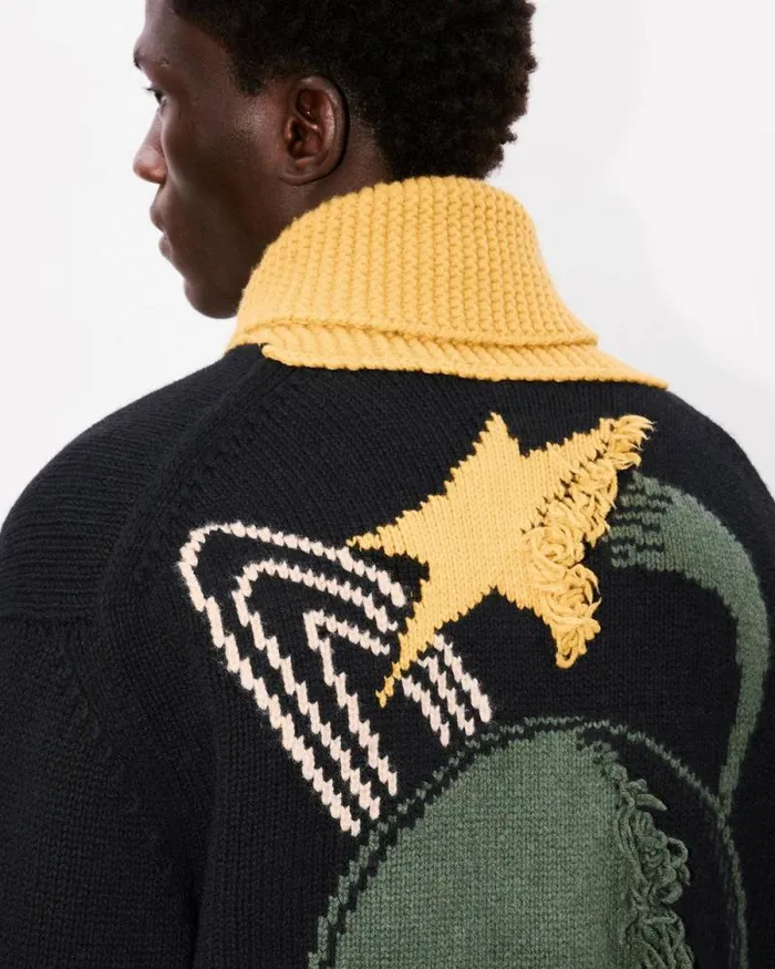 Men 039KENZO Constellation039 Knitted Cardigan In Wool Black Kenzo Sweaters And Cardigans
