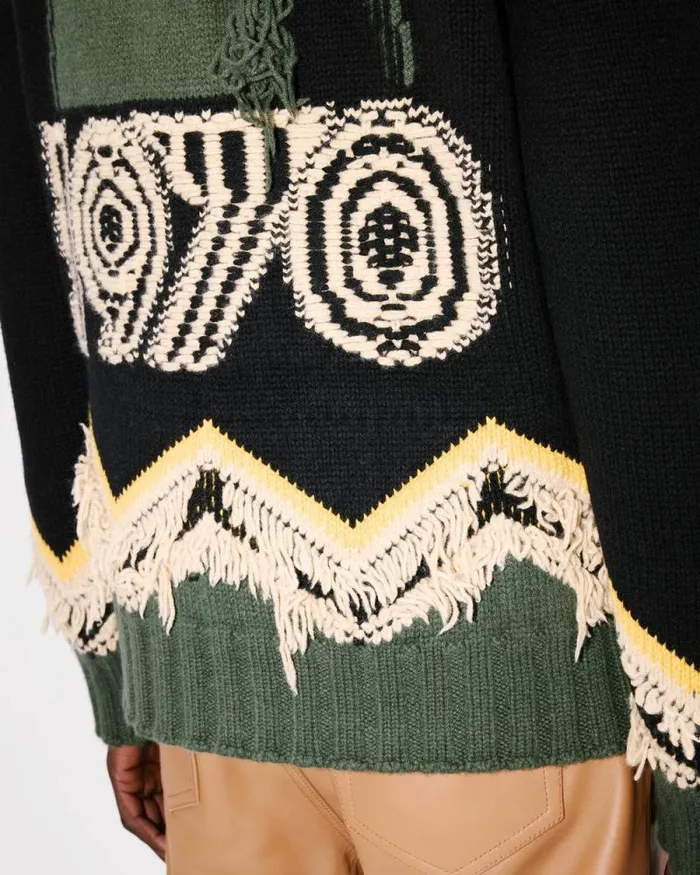 Men 039KENZO Constellation039 Knitted Cardigan In Wool Black Kenzo Sweaters And Cardigans