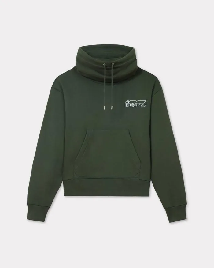 Men 039KENZO Kube039 Embroidered Snood Sweatshirt In Cotton Dark Khaki Kenzo Sweatshirts And Hoodies Men 039KENZO Kube039 Embroidered Snood Sweatshirt In Cotton Dark Khaki Kenzo Sweatshirts And Hoodies