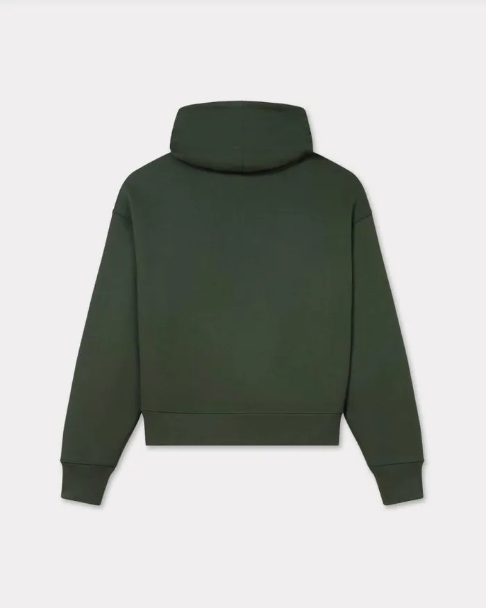 Men 039KENZO Kube039 Embroidered Snood Sweatshirt In Cotton Dark Khaki Kenzo Sweatshirts And Hoodies