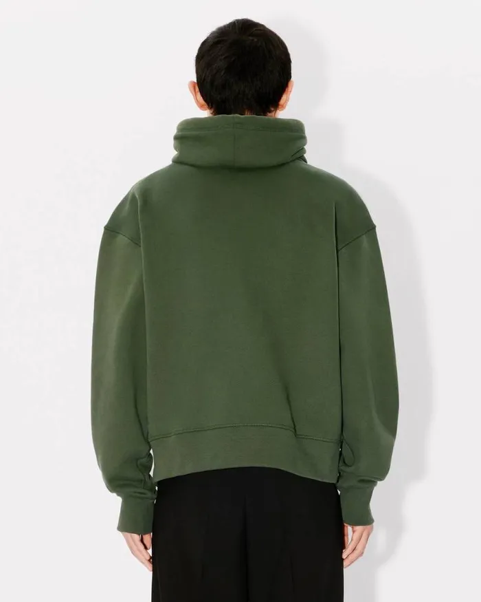 Men 039KENZO Kube039 Embroidered Snood Sweatshirt In Cotton Dark Khaki Kenzo Sweatshirts And Hoodies