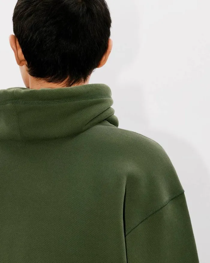 Men 039KENZO Kube039 Embroidered Snood Sweatshirt In Cotton Dark Khaki Kenzo Sweatshirts And Hoodies