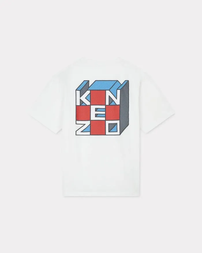 Men 039KENZO Kube039 Oversized Tshirt In Cotton Off White Kenzo Tshirts And Polos