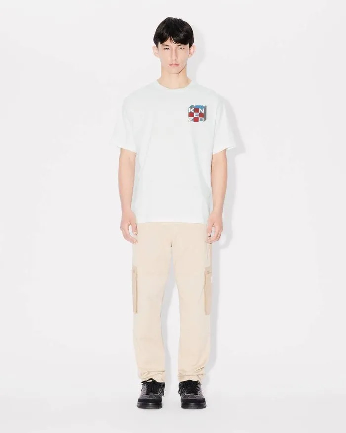 Men 039KENZO Kube039 Oversized Tshirt In Cotton Off White Kenzo Tshirts And Polos