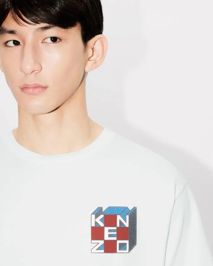 Men 039KENZO Kube039 Oversized Tshirt In Cotton Off White Kenzo Tshirts And Polos