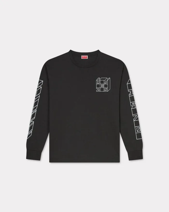 Men 039KENZO Kube039 Tshirt In Cotton Black Kenzo Tshirts And Polos