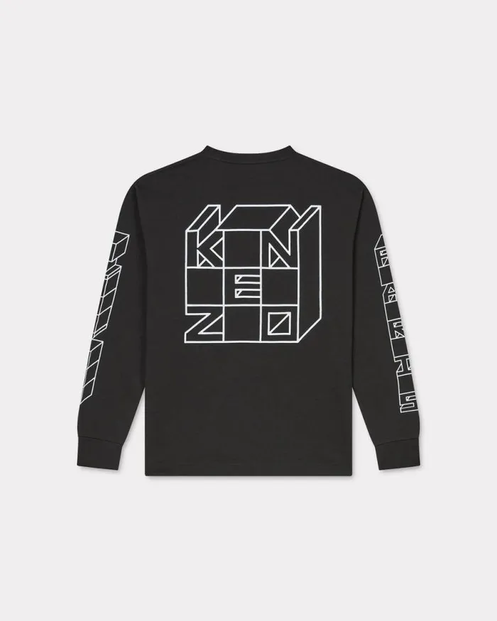 Men 039KENZO Kube039 Tshirt In Cotton Black Kenzo Tshirts And Polos