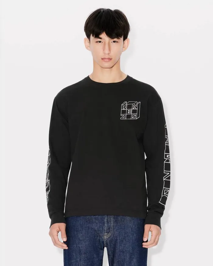 Men 039KENZO Kube039 Tshirt In Cotton Black Kenzo Tshirts And Polos