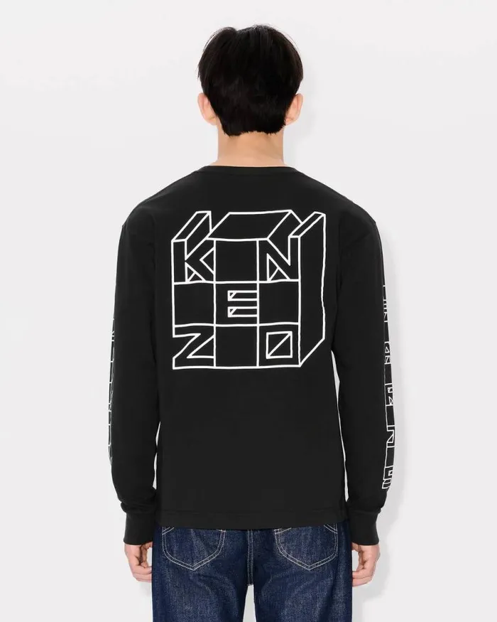 Men 039KENZO Kube039 Tshirt In Cotton Black Kenzo Tshirts And Polos