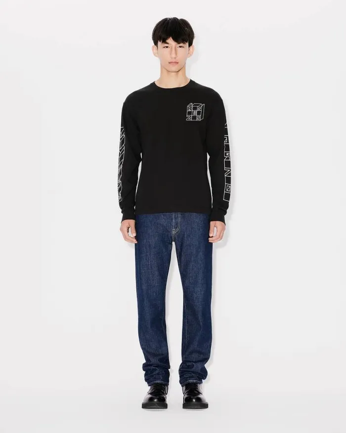 Men 039KENZO Kube039 Tshirt In Cotton Black Kenzo Tshirts And Polos