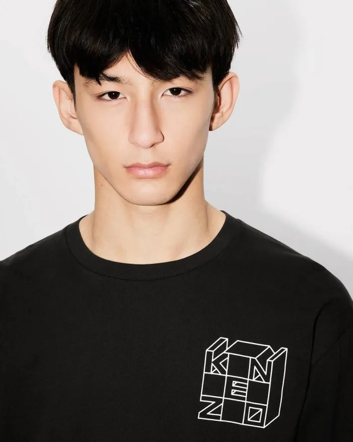 Men 039KENZO Kube039 Tshirt In Cotton Black Kenzo Tshirts And Polos