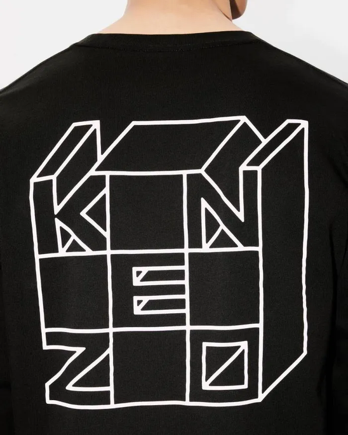 Men 039KENZO Kube039 Tshirt In Cotton Black Kenzo Tshirts And Polos