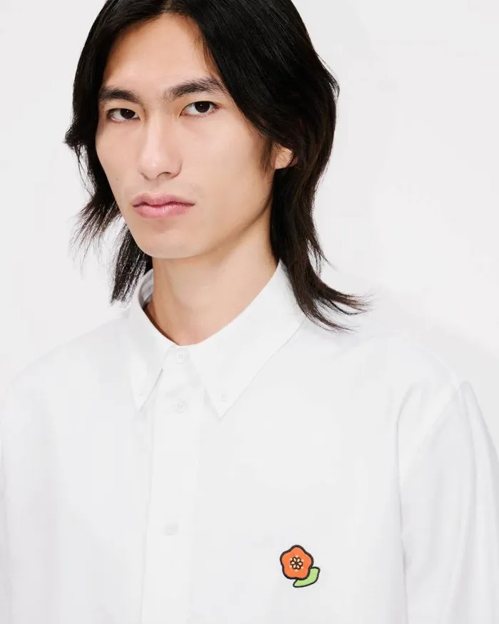 Men 039KENZO Pop039 Casual Oxford Shirt White Kenzo Shirts