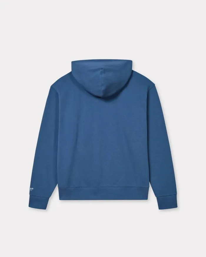 Men 039KENZO Pop039 Embroidered Zipped Hoodie In Cotton Blue Kenzo Sweatshirts And Hoodies