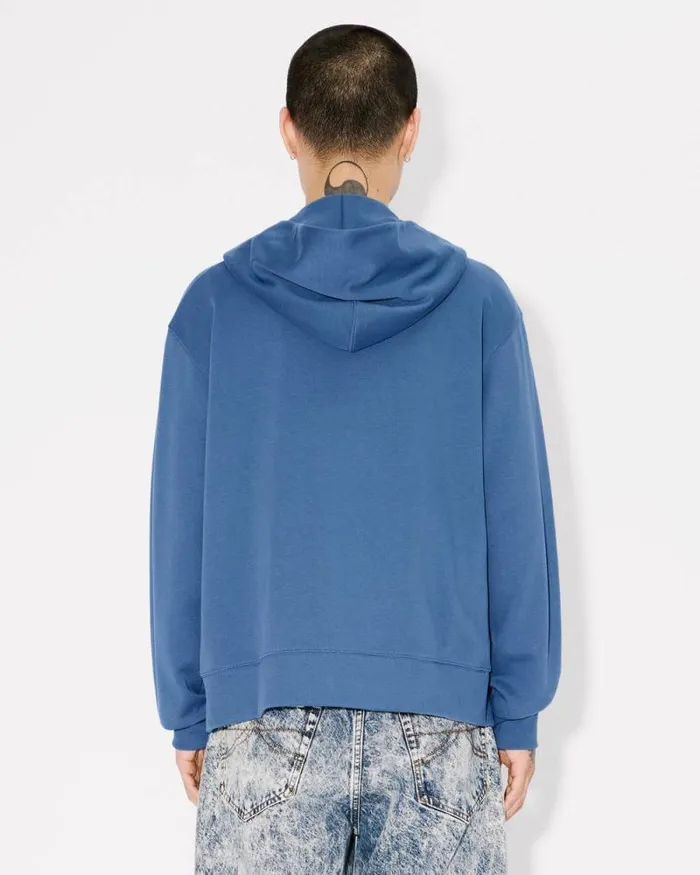Men 039KENZO Pop039 Embroidered Zipped Hoodie In Cotton Blue Kenzo Sweatshirts And Hoodies