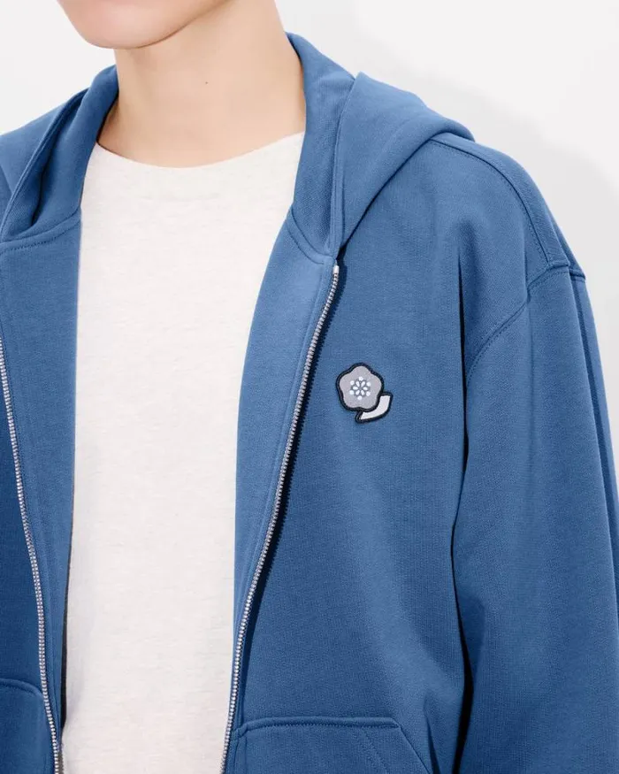 Men 039KENZO Pop039 Embroidered Zipped Hoodie In Cotton Blue Kenzo Sweatshirts And Hoodies