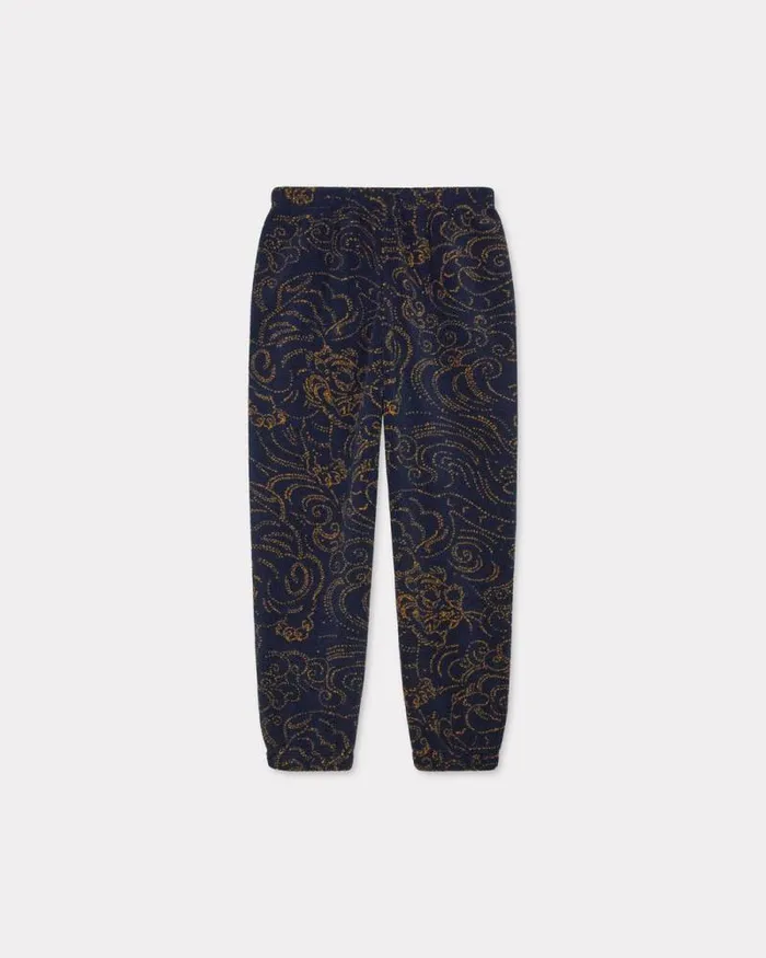 Men 039KENZO Star Tiger039 Embroidered Jog Pants Blue Black Kenzo Pants And Shorts