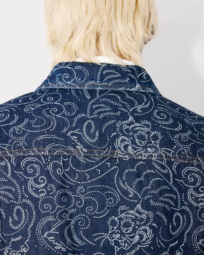 Men 039KENZO Star Tiger039 Trucker Jacket In Japanese Denim Rinse Blue Denim Kenzo Jackets And Coats