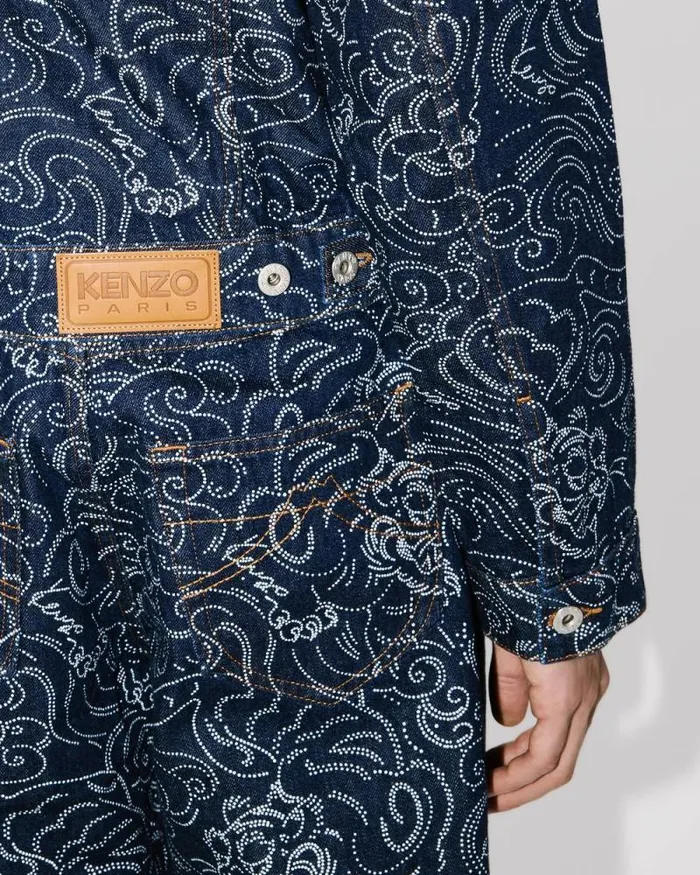 Men 039KENZO Star Tiger039 Trucker Jacket In Japanese Denim Rinse Blue Denim Kenzo Jackets And Coats